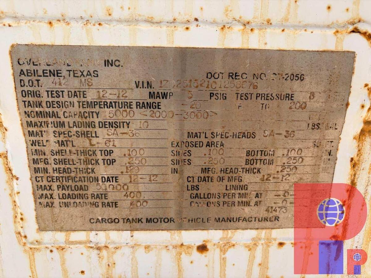 Used 2012 OVERLAND TANK 10,000GAL 3-COMPARTMENT T/A ACID TRANSPORT TRAILER