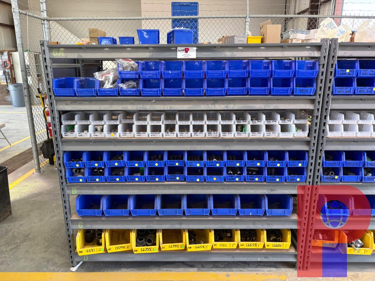 Used 6’ X 2’ X 6’ SHELF W/ STOCKED BOLT BINS
