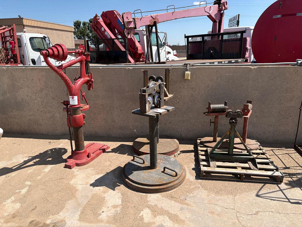 Used Canedy-Otto drill press & (5) assorted pipe roller stands