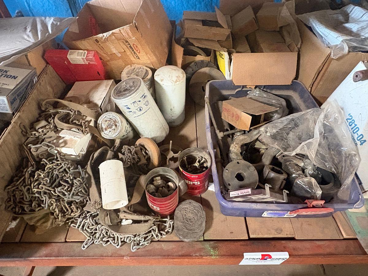 Used Miscellaneous parts, chains, ppe, and contents of shelf