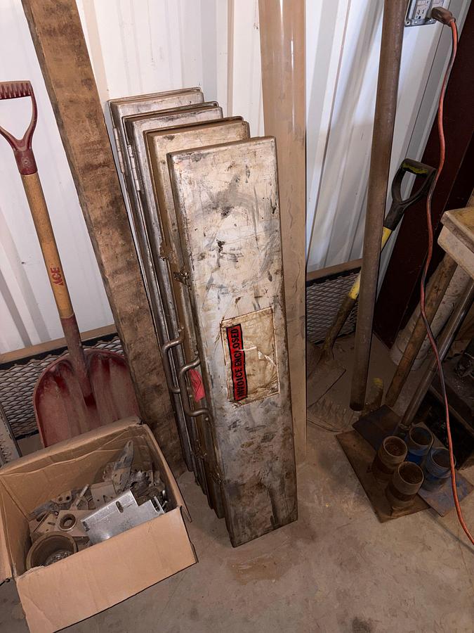 Used Lot w/ (3) job boxes w/ contents, trailer hitches, air & hydraulic hoses, safety harnesses, ladders, etc.