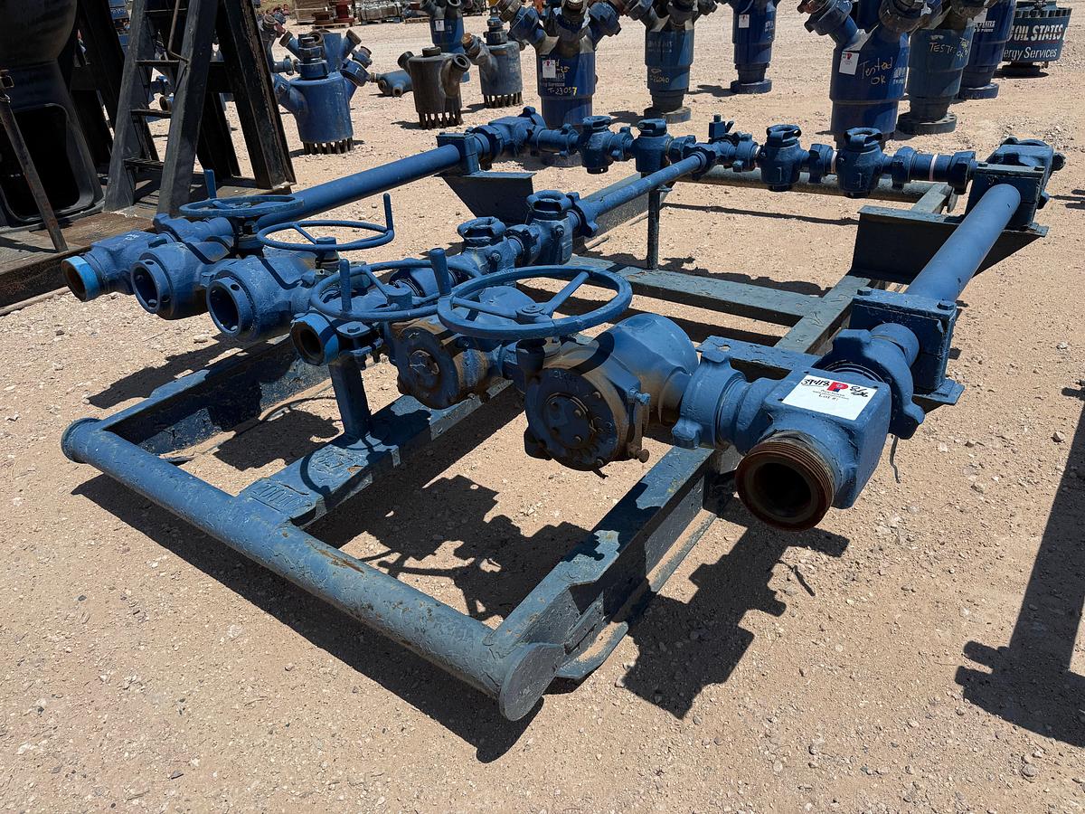 Used 3” x 2” FIG 1502 15K WP PLUG VALVE MANIFOLD, SKIDDED