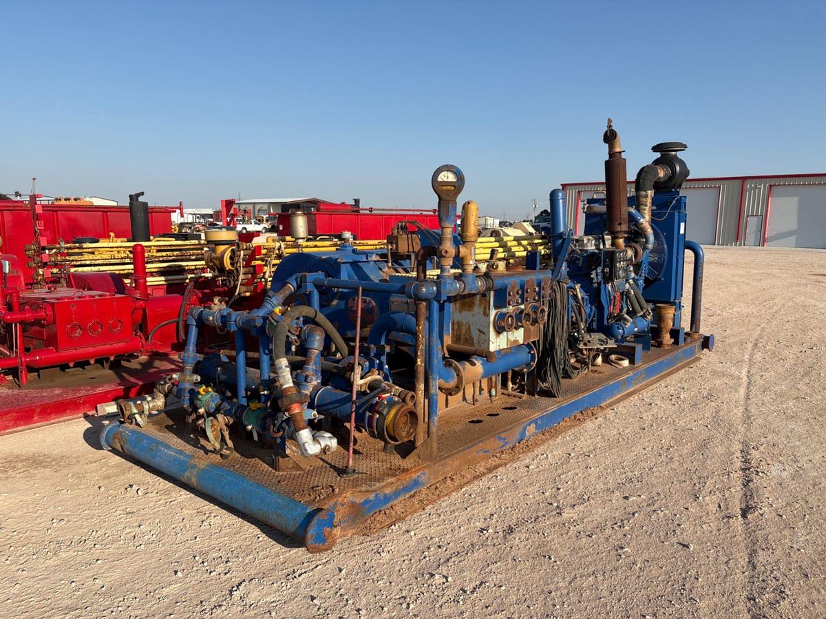 Used Gardner Denver PAH triplex pump unit, skidded