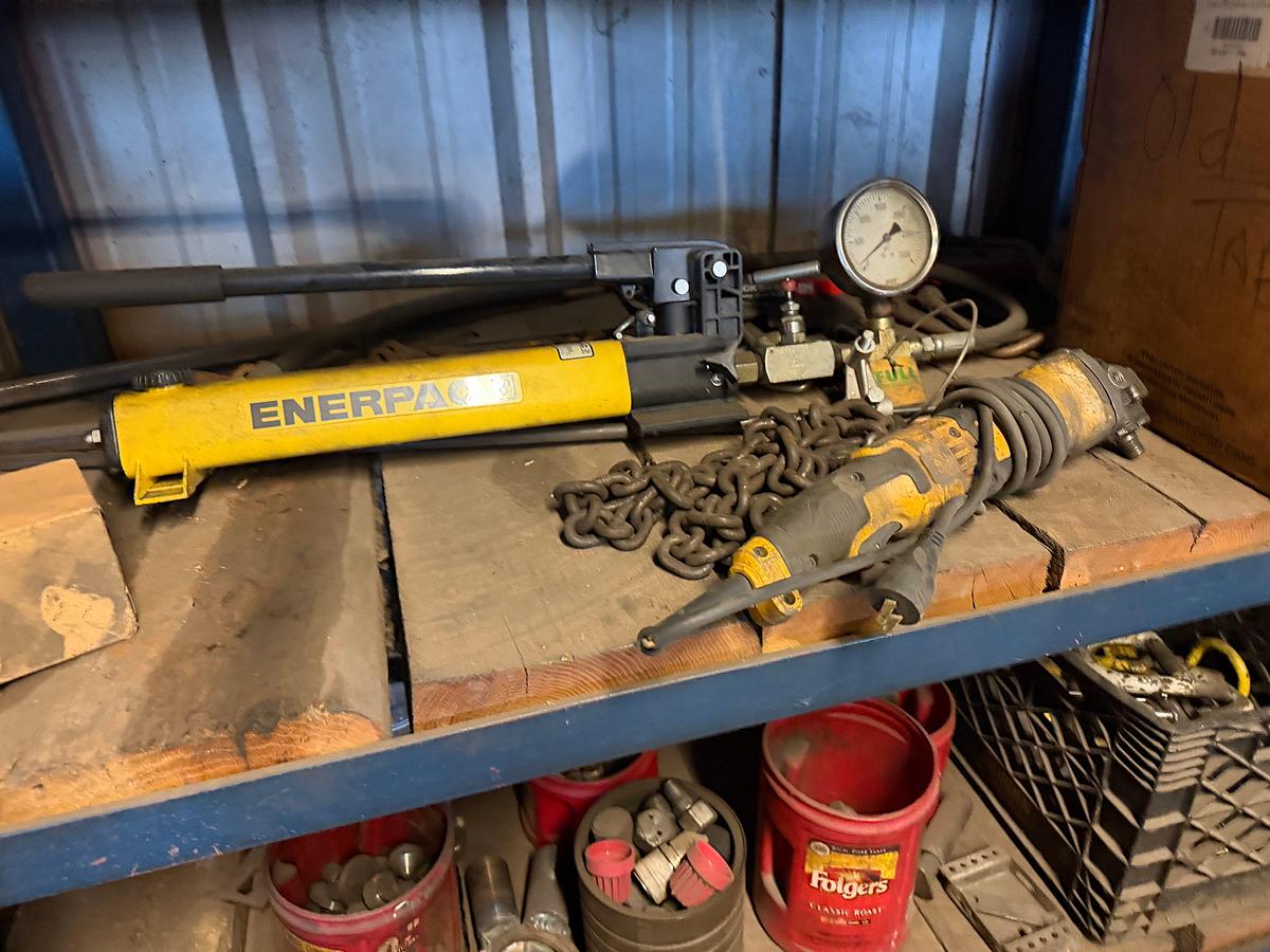 Used (13) Shelves w/ welding related tools, wire & power tools