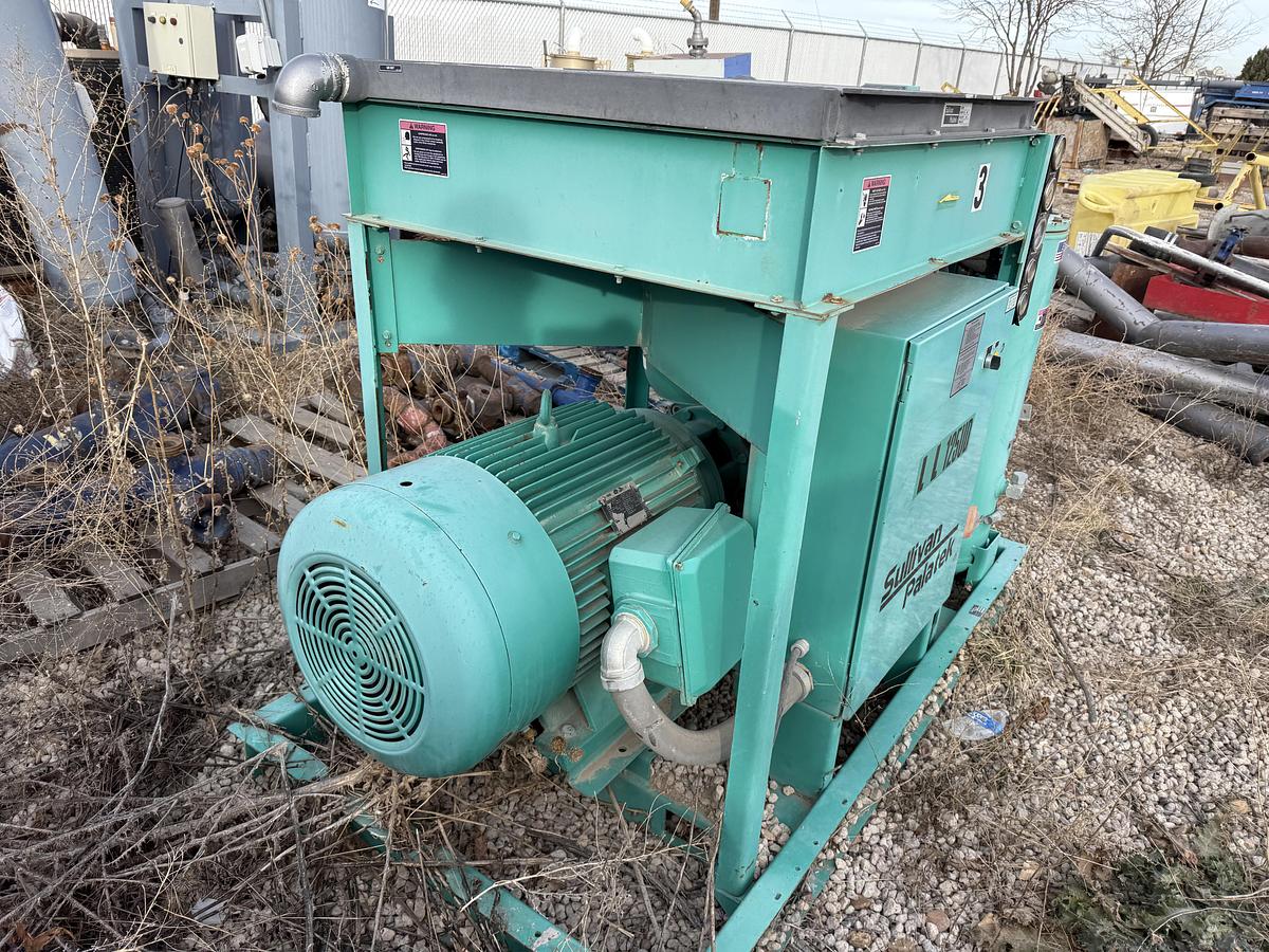 Used SULLIVAN PALATEK LL125UD 625 CFM 150 PSI ROTARY SCREW AIR COMPRESSOR UNIT, SKIDDED P/B 125 HP ELEC. MOTOR