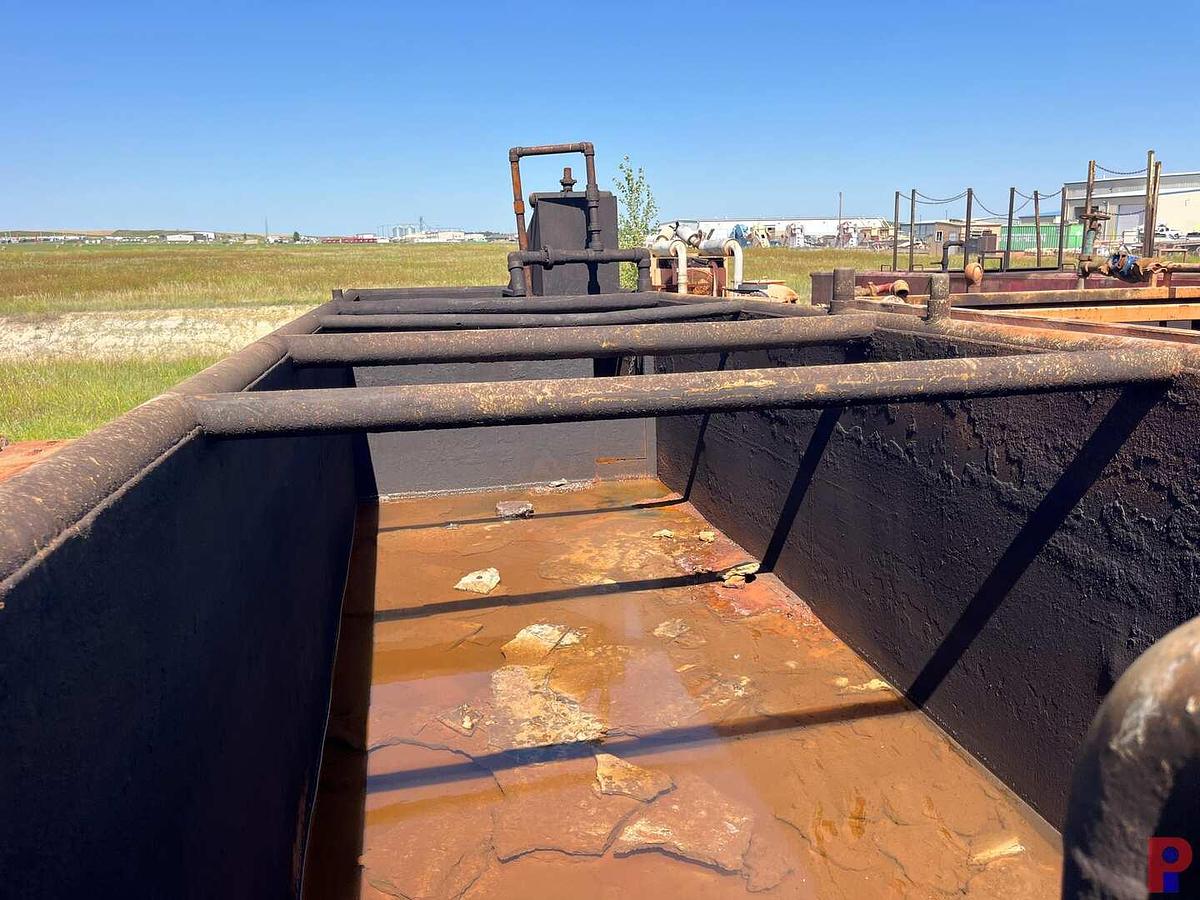 Used 30’ X 8’ X 5’ 2-COMPARTMENTS MUD TANK W/ FLOW IRON & RACKS
