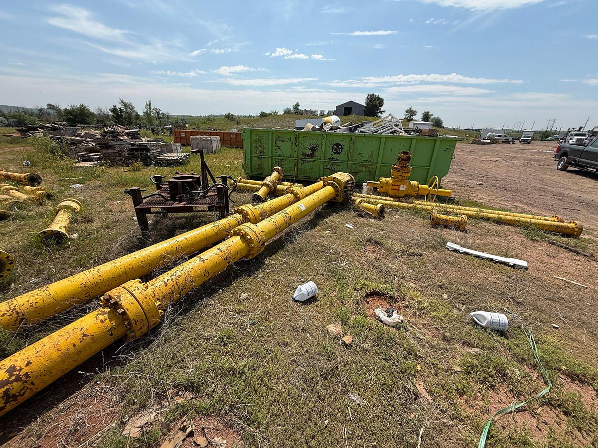 Used (14+) MOSTLY 7-1/16” & SOME 5-1/16” 10M SPOOLS, (1) TEE, & (1) CROSS ADJ HEIGHT TRANSPORT SKID