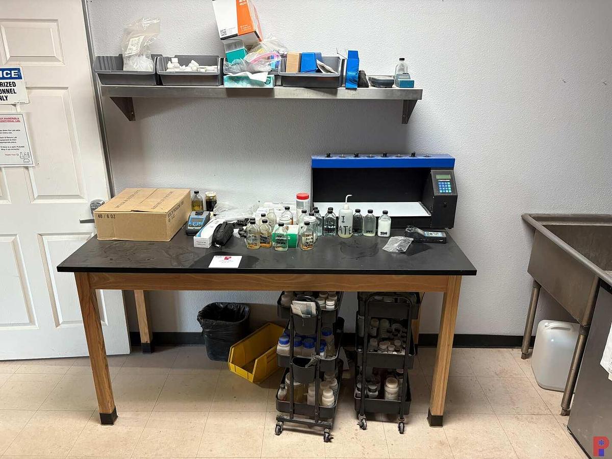 Used 6’ X 2.5’ X 3’ WORK TABLE W/ LAB EQUIPMENT