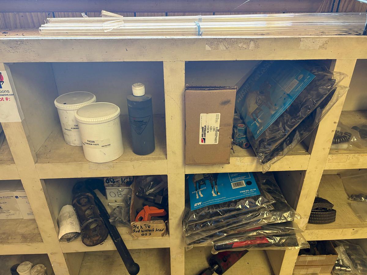Used 36 bin shelving unit w/ contents