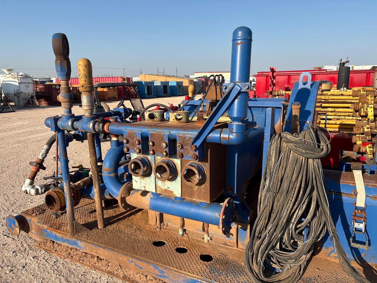 Used Gardner Denver PAH triplex pump unit, skidded