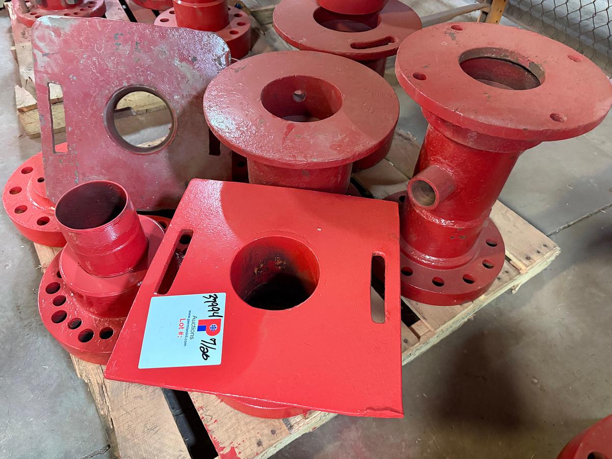 Used PALLET W/ (3) 7-1/16” ADAPTER SPOOLS , RUNNING PLATES, ADAPTER FLANGES