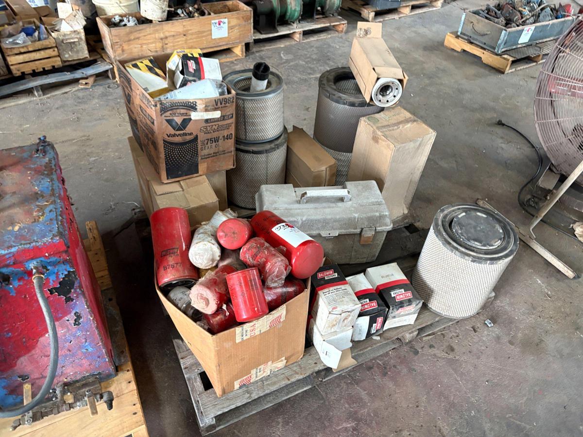 Used (2) fuel tanks & (2) pallets of assorted hoses, air filters, & oil filters