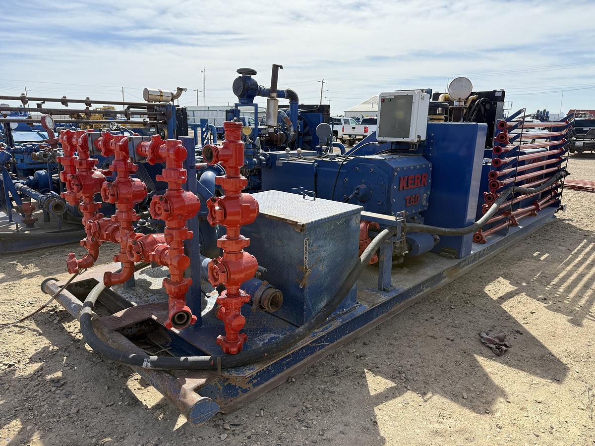 Used 2018 KERR T60 10K WP TRIPLEX WELL SERVICE PUMP P/B CATERPILLAR C18 630-HP, SKIDDED
