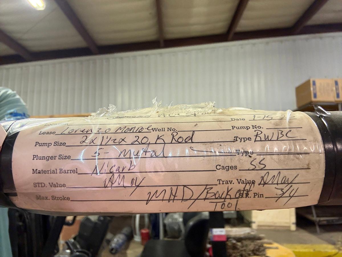 Used NEW 2” x 1-1/2” x 20’, 5’MTL PLGR, NICARB BBL, K-ROD MECH. Weatherford DH PUMP