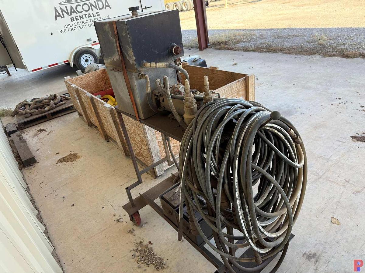 Used HYDRAULIC POWER PACK W/ ROLLING TEST STAND, HOSES, VALVE & FITTINGS