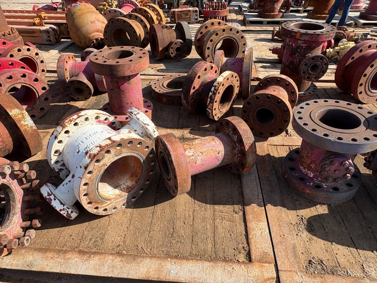 Used Assorted spacer spools, gate valves, & contents of rig matting board