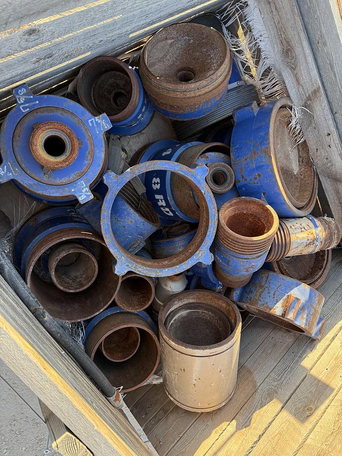 Used (2) CRATES W/ VARIOUS SIZE CEMENT HEAD CONNS, CROSS OVERS, SUBS, FLANGES, & RELATED