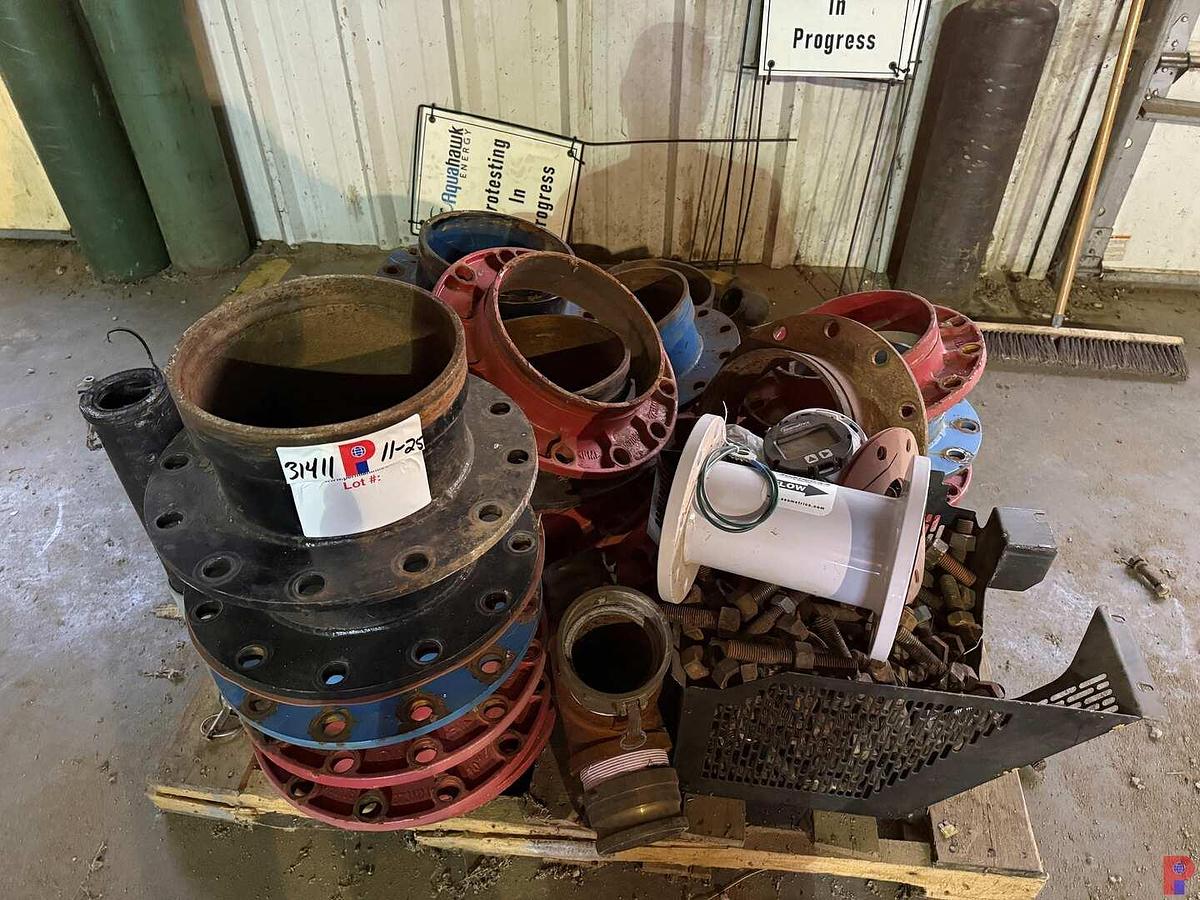 Used PALLET W/ (2) 10” HD WATER MANIFOLD FLANGES & SEAMETRICS 4” FLOW METER