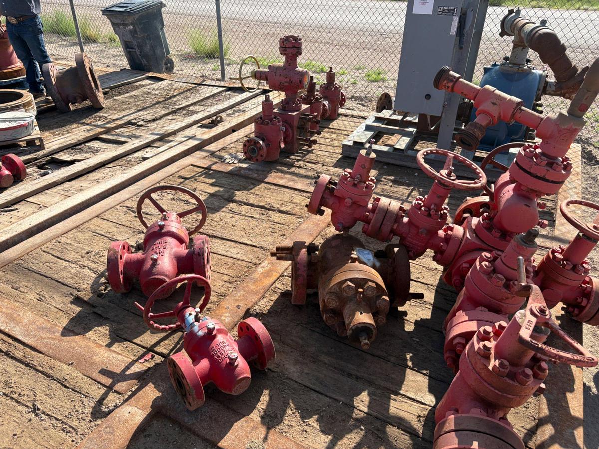 Used Assorted spacer spools, gate valves, & contents of rig matting board