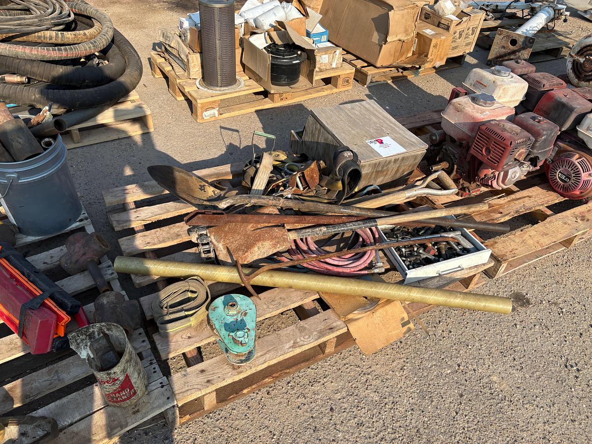 Used (3 pallets) w/ shovels, 7-7/8”od x 1-1/8” Id drive hubs, u-bolts, hose fittings, etc.