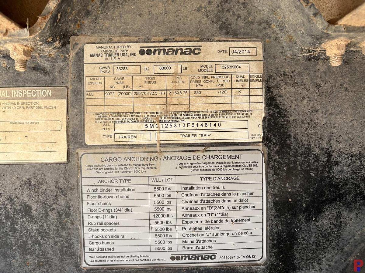 Used 2015 MANAC  53’ X 102” T/A STEP DECK TRAILER