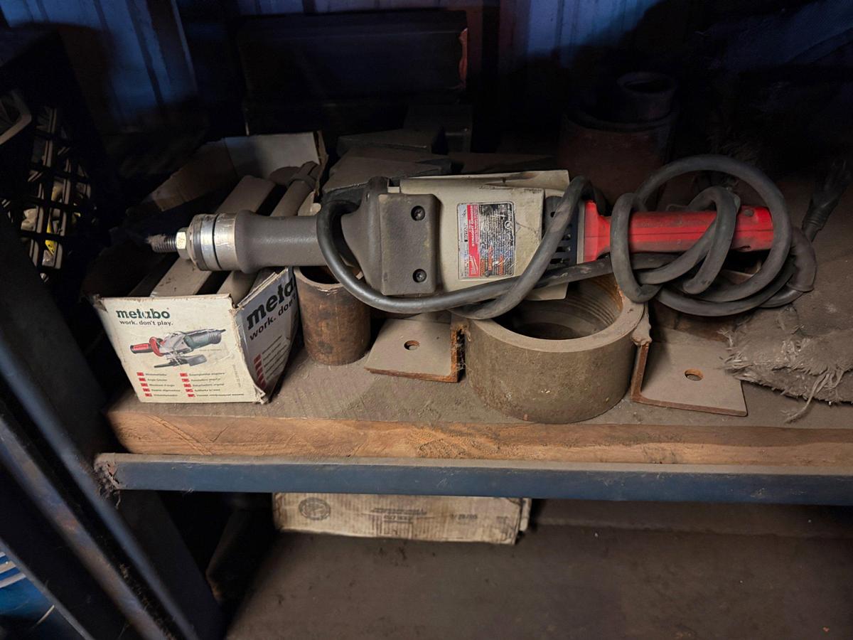 Used (13) Shelves w/ welding related tools, wire & power tools