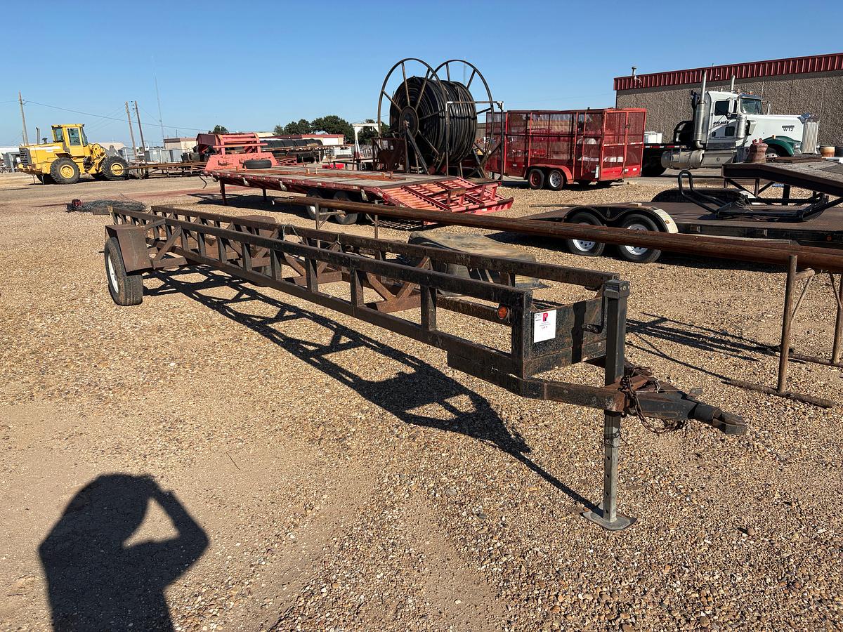 Used SHOPBUILT 29’ x 24” s/a bumper pull pipe trailer