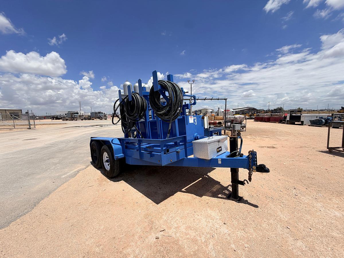 Used 3-station closing unit mtd on 12’ x 80” t/a bumper pull trailer