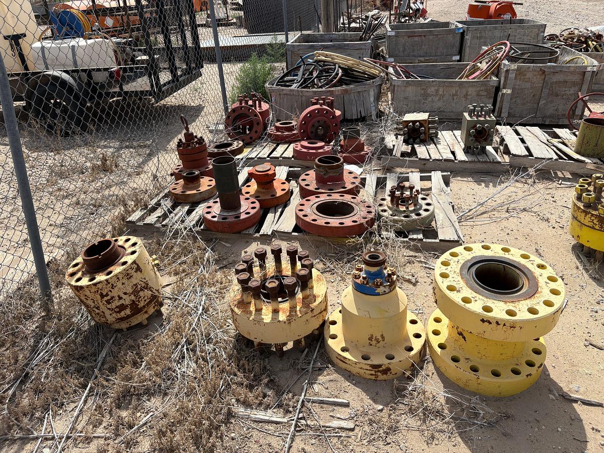 Used Lot of assorted 2” gate valves, fluid crosses, DSAs, landing flanges, & spools