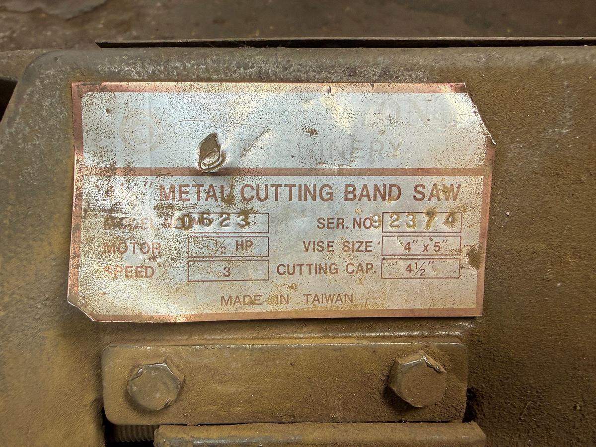 Used CHAMPION 4-1/2” METAL CUTTING BANDSAW ON STAND & 20-TON HYD. SHOP PRESS