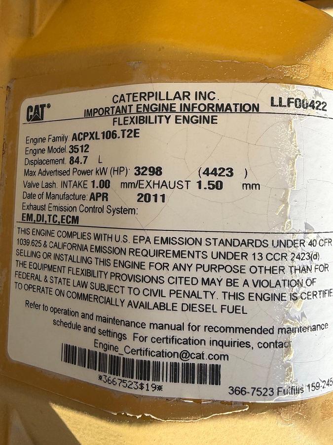 Used Caterpillar 3512 84.7L diesel engine
