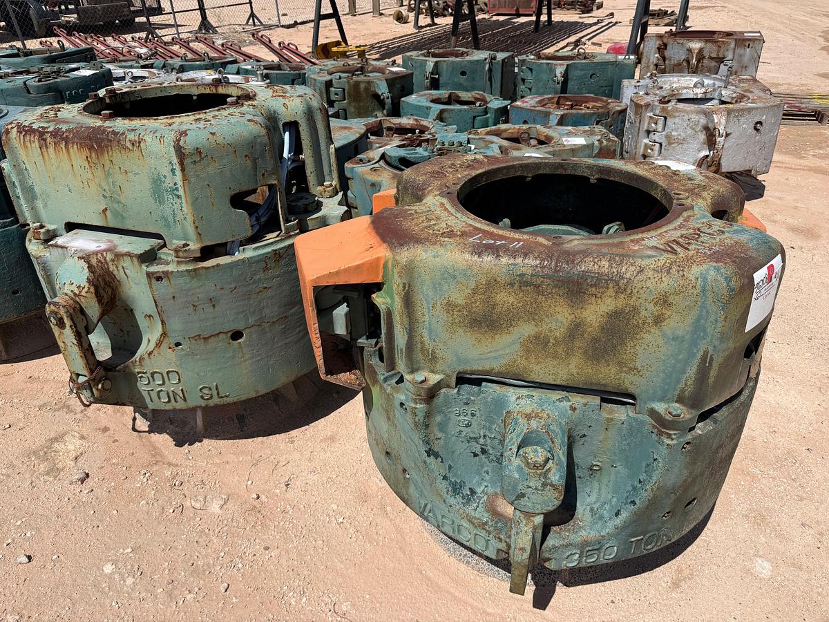 Used LOT W/ (1) VARCO 350-TON & (1) 500-TON SLIP TYPE SPIDER CASING ELEVATORS
