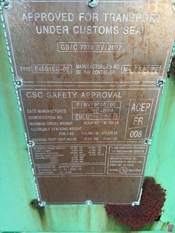 Used 2008 40’L  X 8’W X 9.6'H SEA CONTAINER