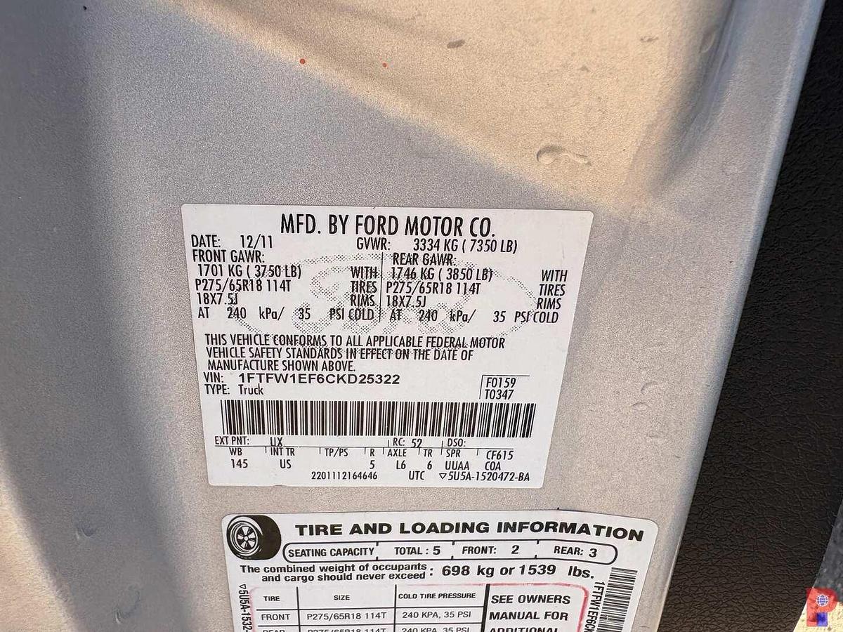 Used 2012 FORD F-150 CREW CAB PICKUP TRUCK, 4X4