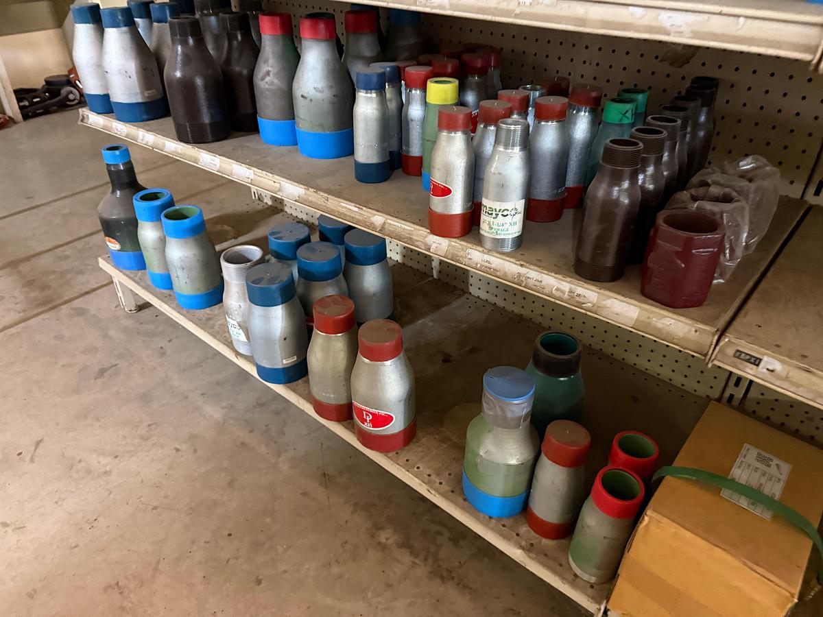 Used SECTION OF (150+) HEAVY WALL 1/2” THRU 6” PIPE SWAGES, & (7) BRASS GATE VALVES & CHECK VALVES