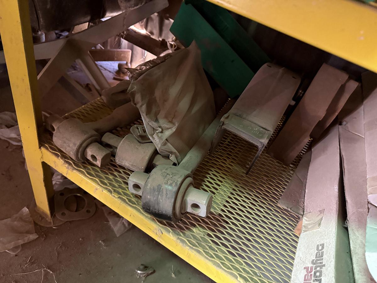 Used (2) 120”L X 24”W X 72”H 5-TIER METAL RACKS W/ TRUCK & ENGINE PARTS CONTENTS