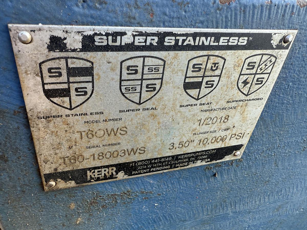 Used 2018 KERR T60 10K WP TRIPLEX WELL SERVICE PUMP P/B CATERPILLAR C18 630-HP, SKIDDED