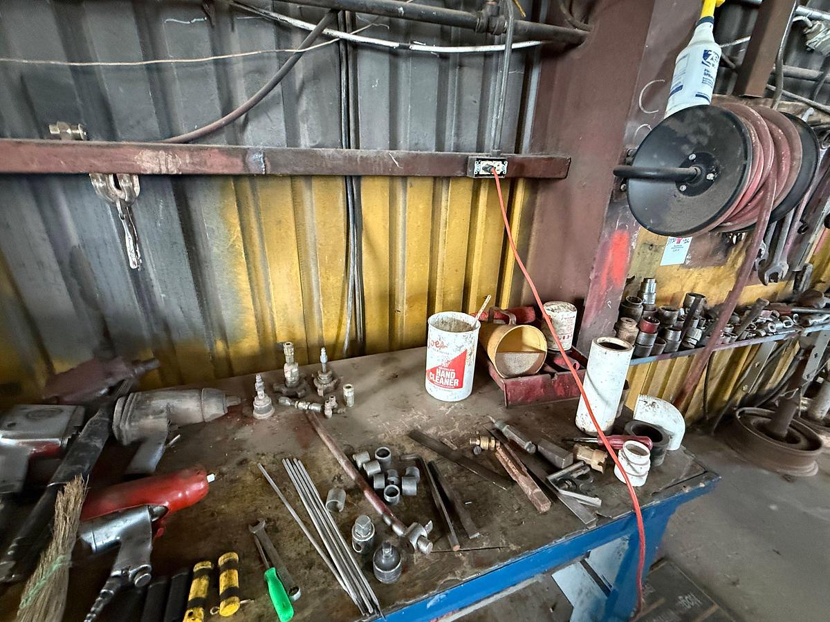 Used CONTENTS OF WORK BENCH AREA, AIR IMPACT WRENCHES, SOCKETS, CREEPER, & RELATED