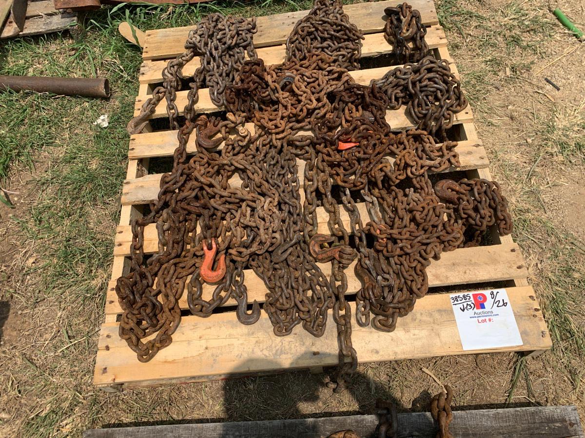 Used (3) Pallets of 3/8” and 1/2” Chains and Binders