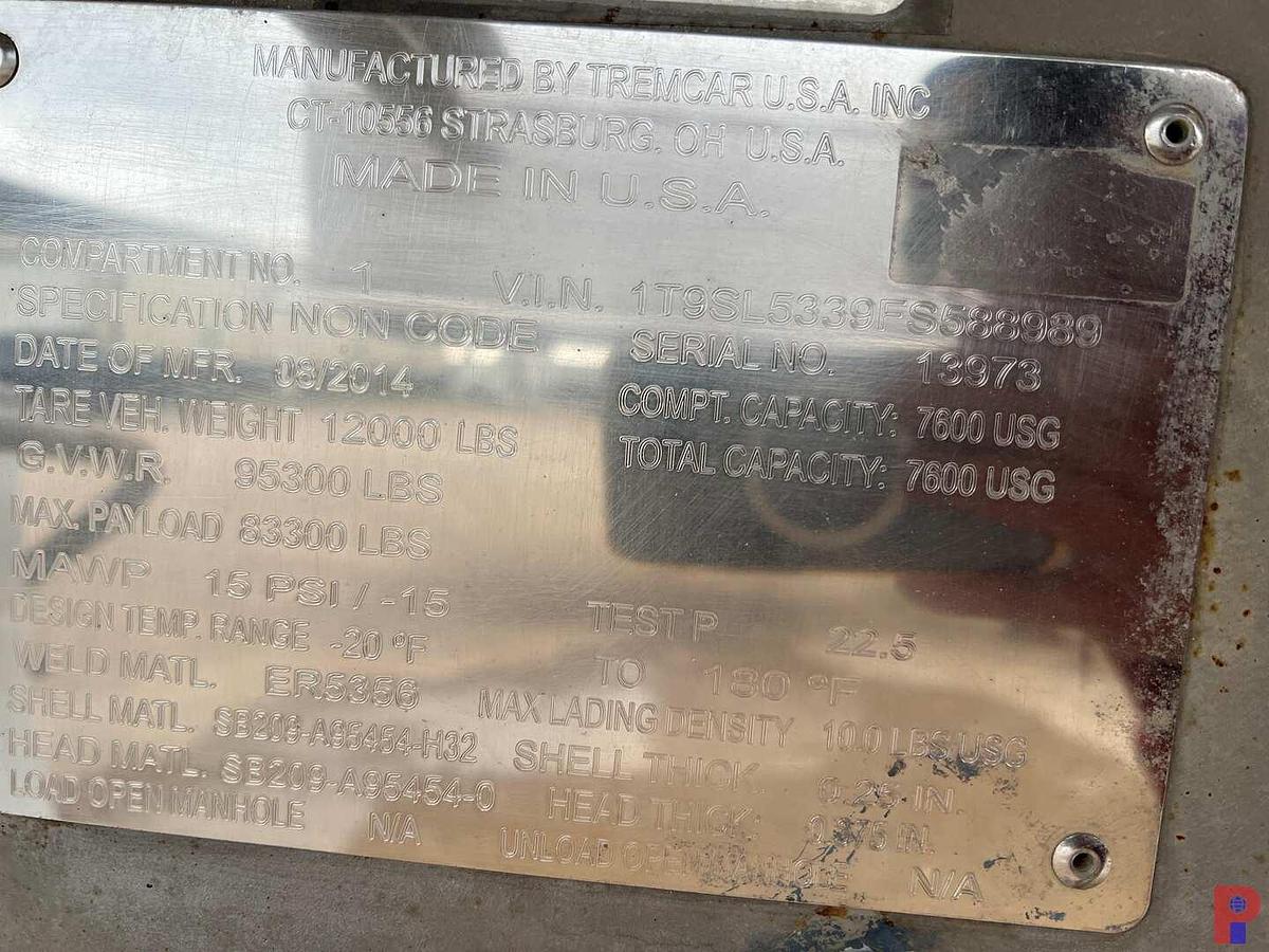 Used 2015 TREMCAR TRI-AXLE 180BBL ALUM. VACUUM TRAILER