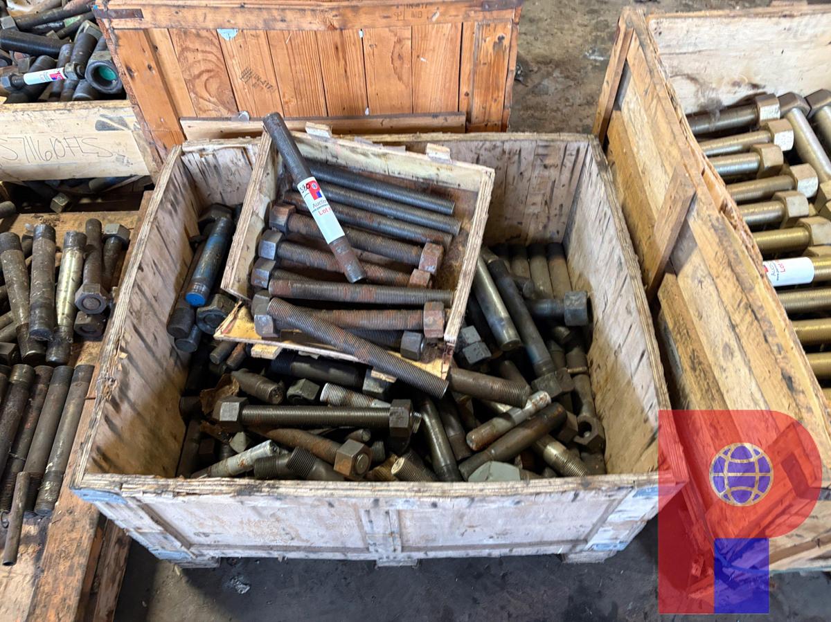 Used (4 CRATES) ASSORTED SIZE STUD BOLTS & NUTS, RANGE: 1-1/2” TO 2-1/2”