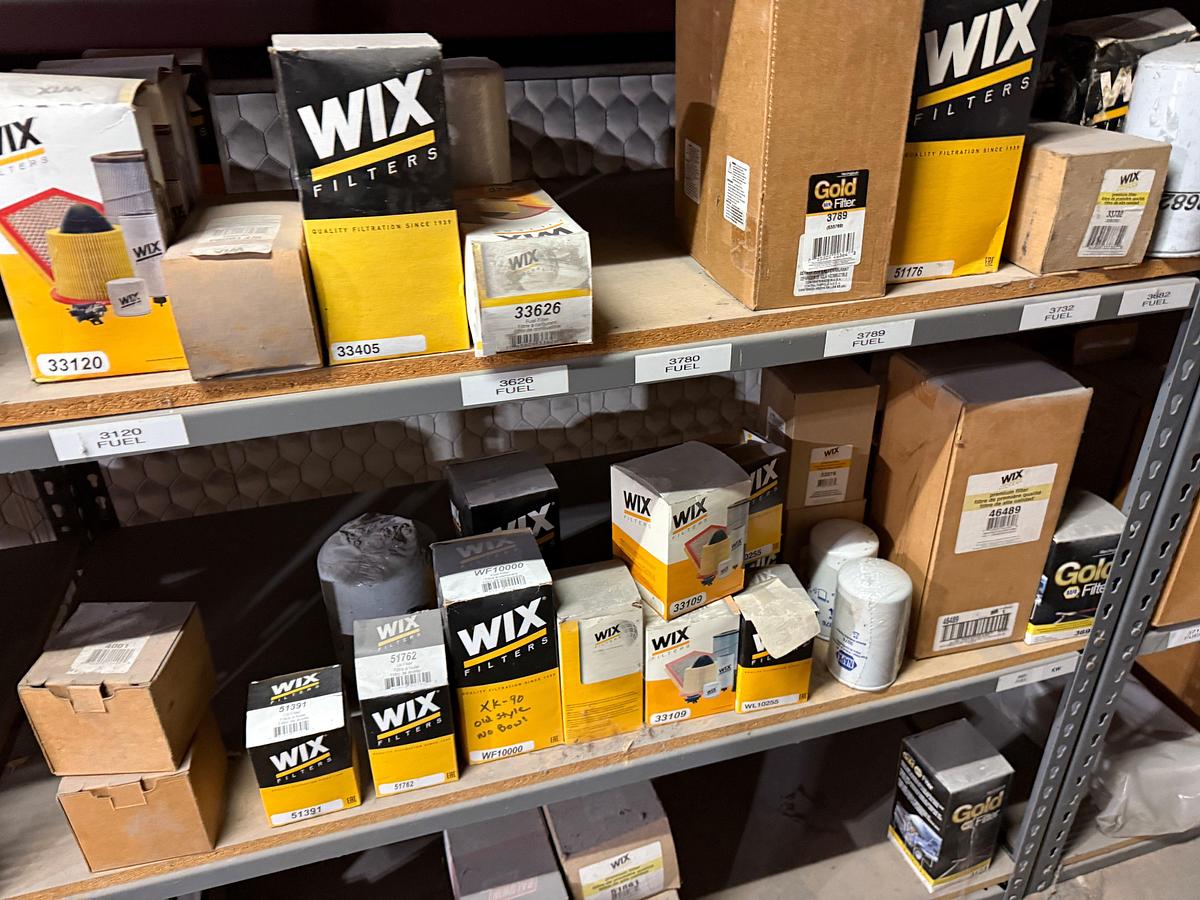 Used 20-SHELVE SECTION OF (180+) VARIOUS WIX , DONALDSON, & RELATED FILTERS