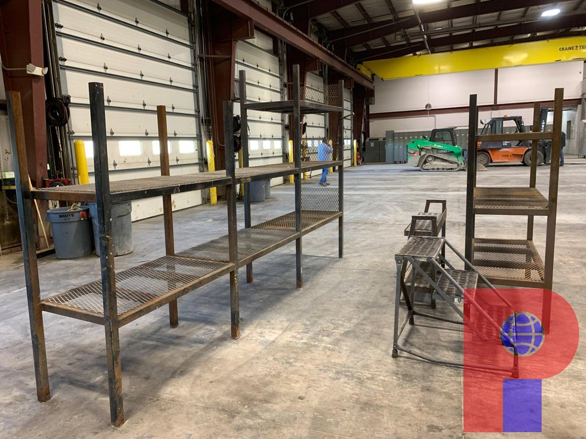 Used 3 STEEL SHELVES W/ STEP LADDER