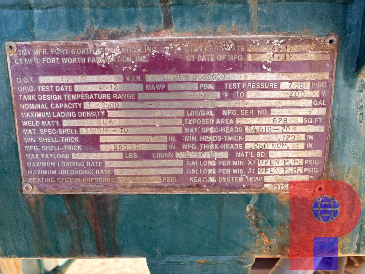 Used 2012 FORT WORTH FABRICATIONS 5,000 GALLON 2-COMP. T/A ACID TRANSPORT TRAILER