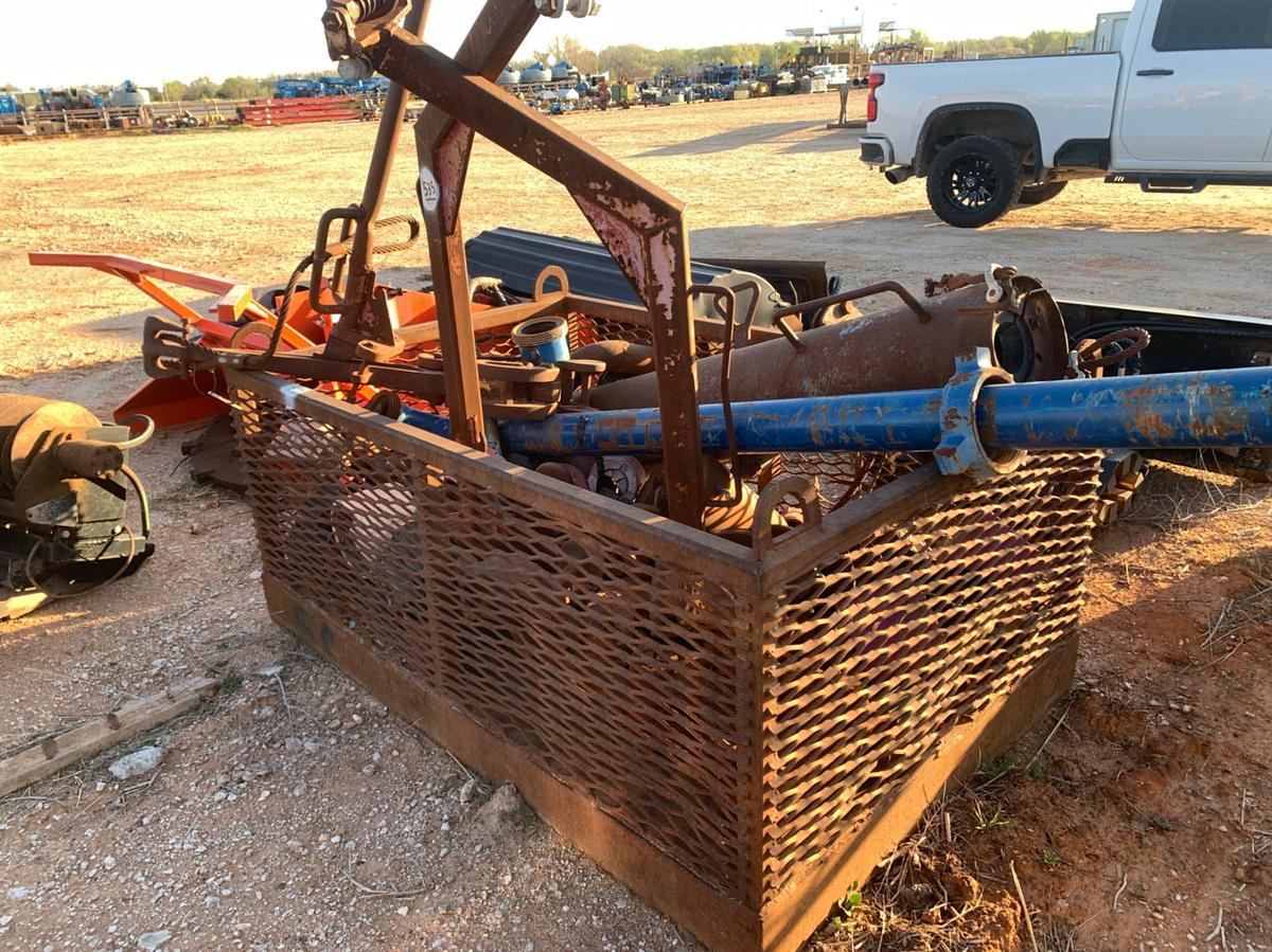 Used 6’ L x 4’ W x 32” T Tool Basket w/ 3 Manual Tongs and Attachments