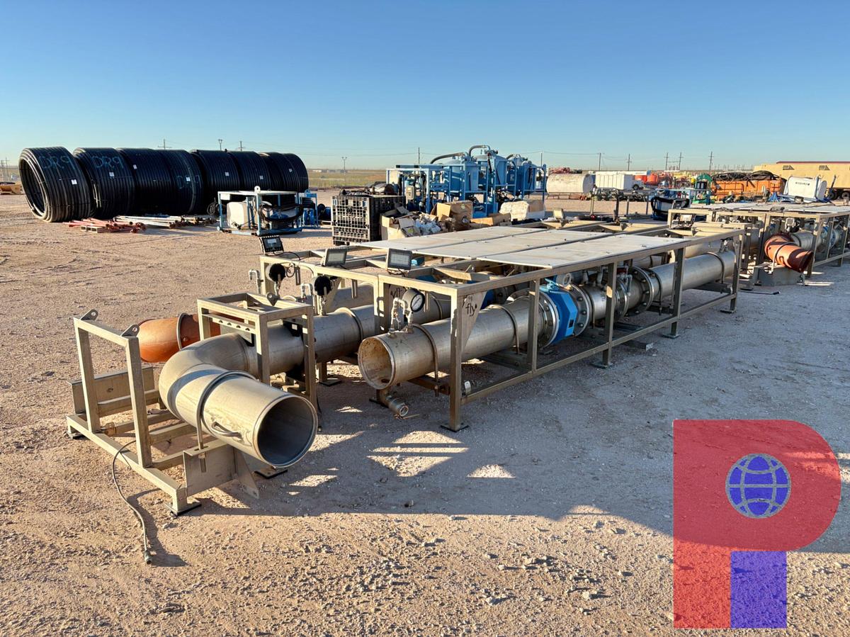 Used STAINLESS STEEL WATER TRANSFER MANIFOLD WITH (3) FLOW METERS 12” X 18.5’