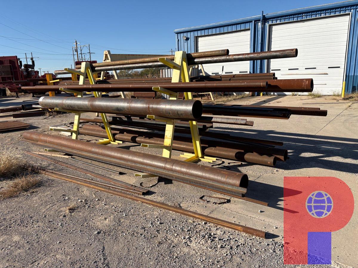 Used 10’ X 7’ X 7’ A-FRAME RACK W/ ASSORTED SIZE STOCK IRON, PIPE, & SQUARE TUBING