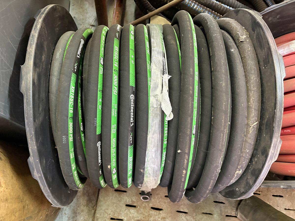 Used 8’ x 4’ x 4’ rack w/ assorted vacuum, hydraulic, & rubber hoses