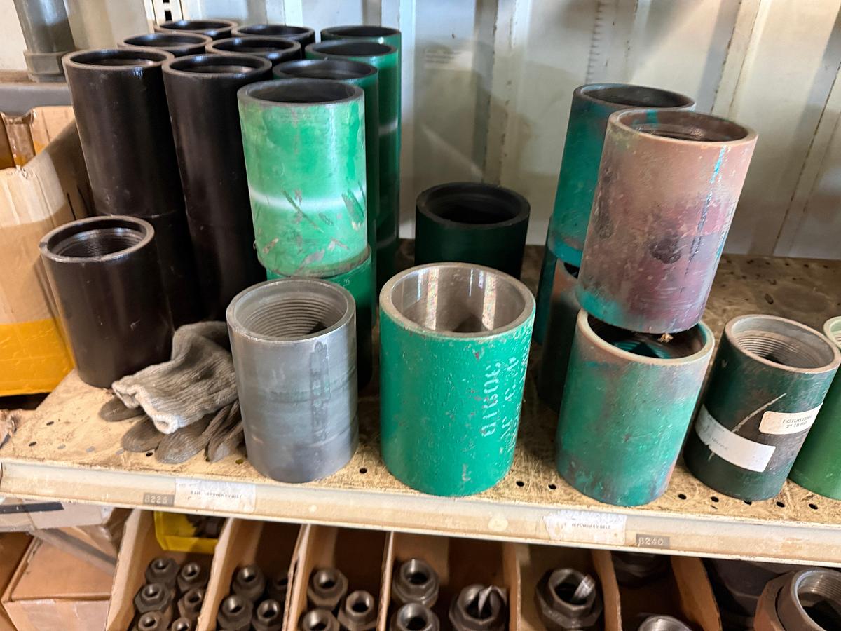 Used SECTION OF (25+) HEAVY WALL 2” THRU 9-5/8” 8RD STEEL SLIP JOINTS, (25+) FIG 100 & 200 PIPE UNIONS