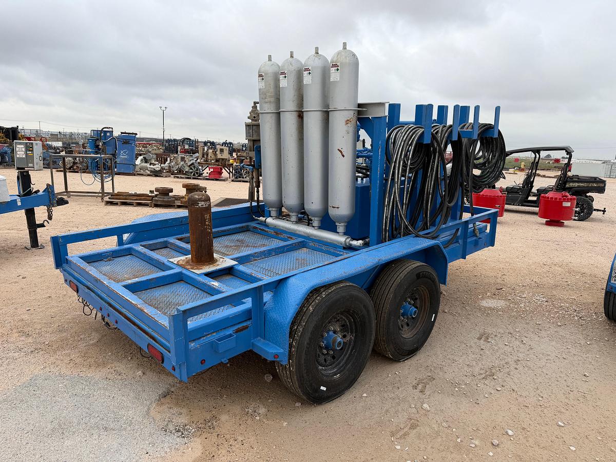 Used 3-station closing unit mtd on 12’ x 80” t/a bumper pull trailer